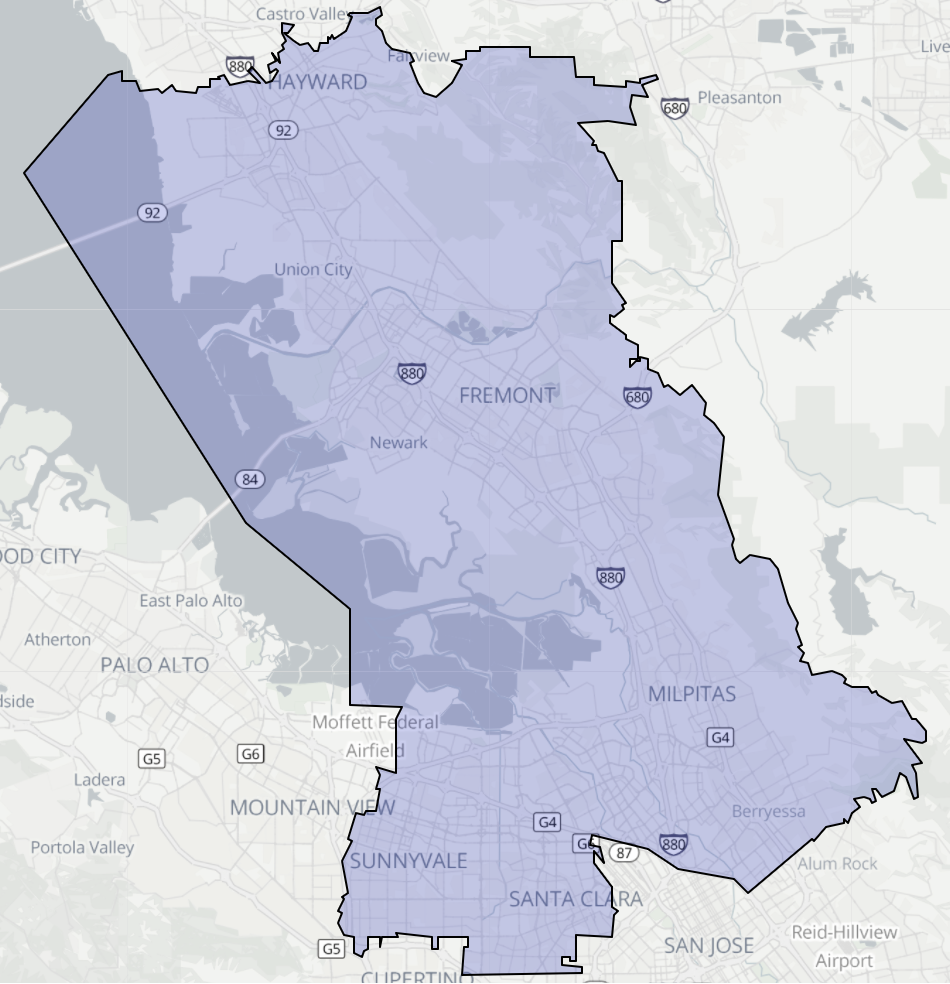 map of Caliornia Senate Distrcit 10